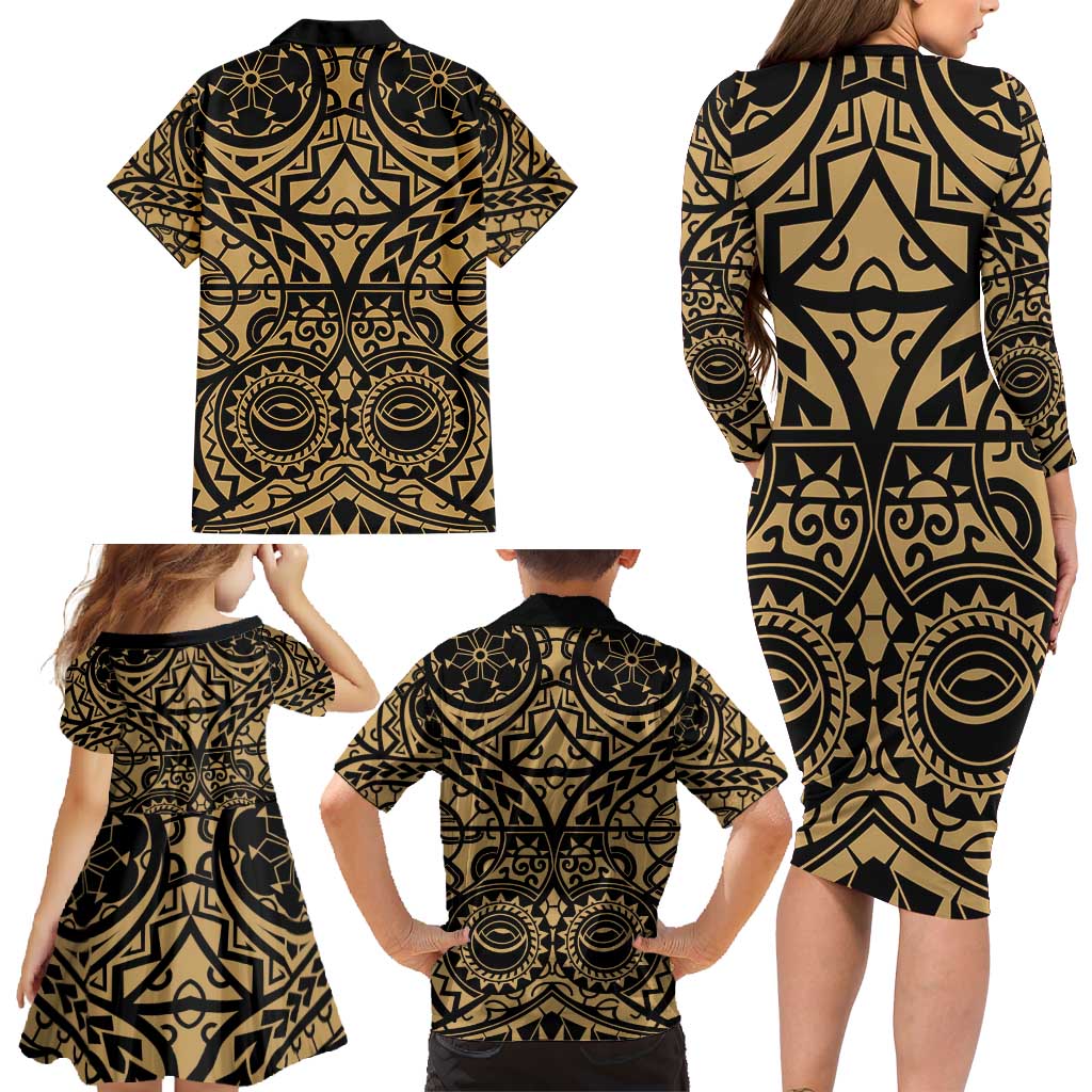 Austral Islands Family Matching Long Sleeve Bodycon Dress and Hawaiian Shirt Tuhaa Pae Penu Stars Necklace Gold - Polynesian Pride