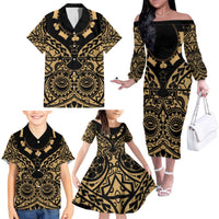 Austral Islands Family Matching Off The Shoulder Long Sleeve Dress and Hawaiian Shirt Tuhaa Pae Penu Stars Necklace Gold - Polynesian Pride