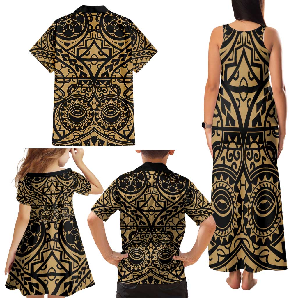 Austral Islands Family Matching Tank Maxi Dress and Hawaiian Shirt Tuhaa Pae Penu Stars Necklace Gold - Polynesian Pride