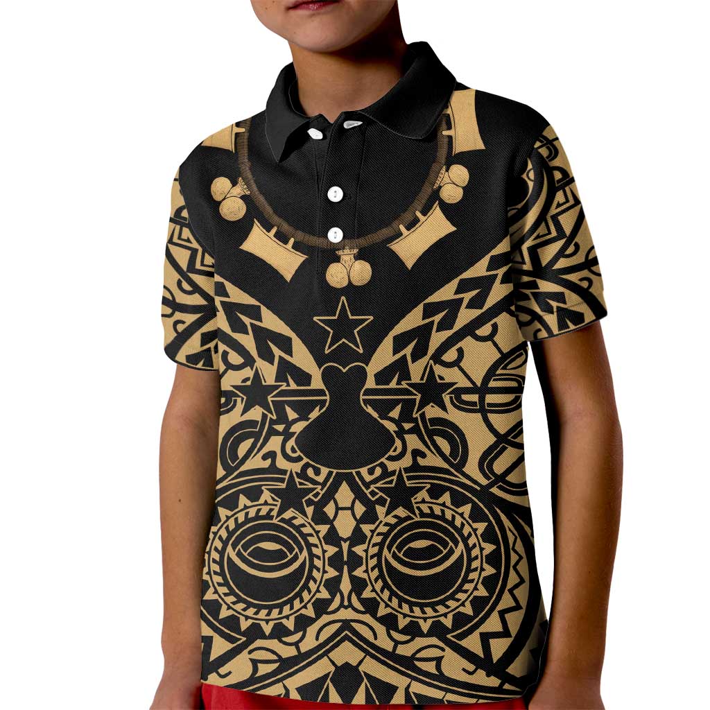 Austral Islands Kid Polo Shirt Tuhaa Pae Penu Stars Necklace Gold - Polynesian Pride