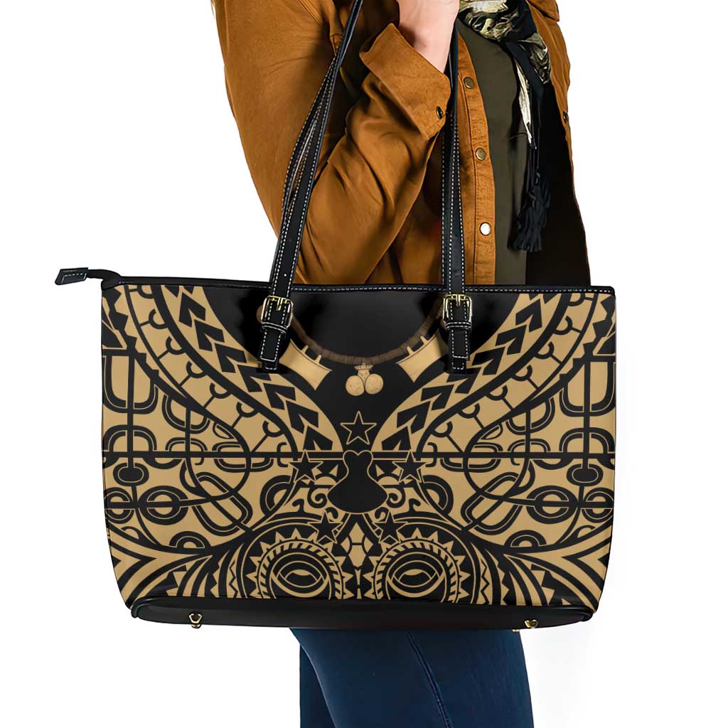 Austral Islands Leather Tote Bag Tuhaa Pae Penu Stars Necklace Gold - Polynesian Pride