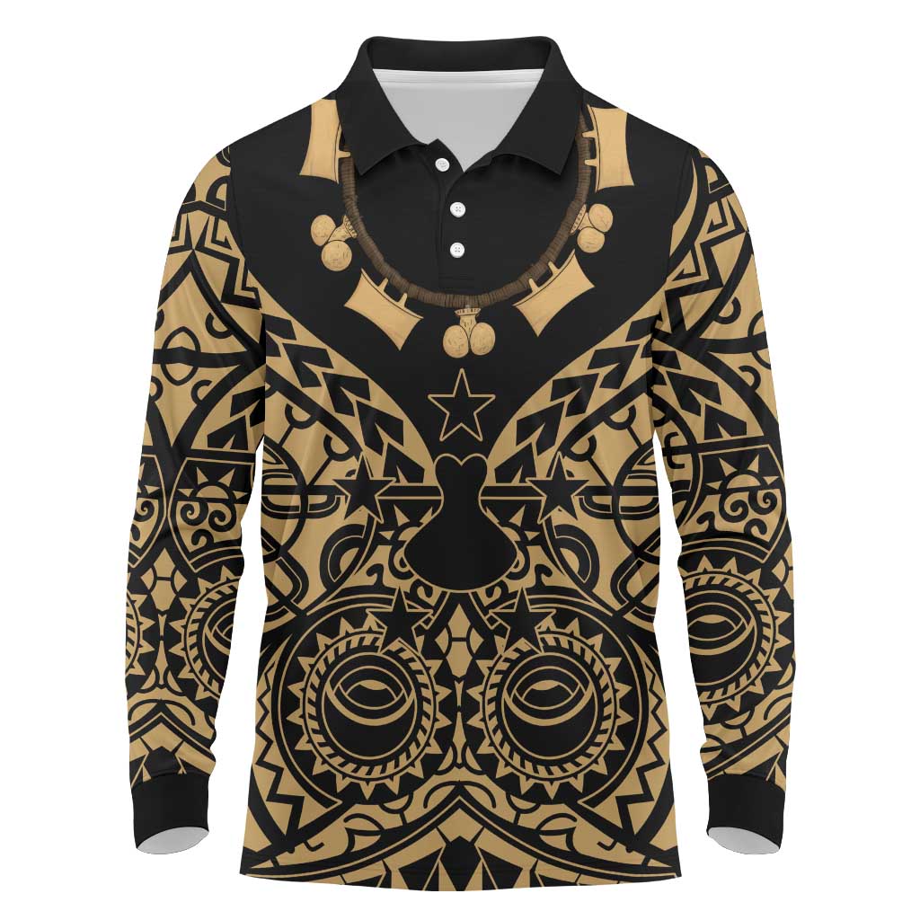 Austral Islands Long Sleeve Polo Shirt Tuhaa Pae Penu Stars Necklace Gold - Polynesian Pride