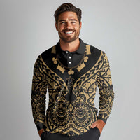 Austral Islands Long Sleeve Polo Shirt Tuhaa Pae Penu Stars Necklace Gold - Polynesian Pride