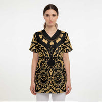 Austral Islands Scrub Top Tuhaa Pae Penu Stars Necklace Gold - Polynesian Pride