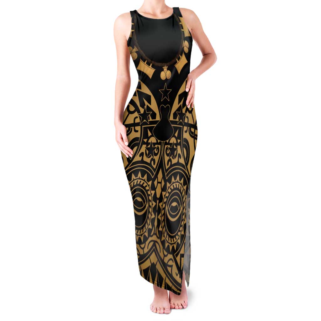 Austral Islands Tank Maxi Dress Tuhaa Pae Penu Stars Necklace Gold - Polynesian Pride
