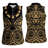 Austral Islands Women Sleeveless Polo Shirt Tuhaa Pae Penu Stars Necklace Gold - Polynesian Pride