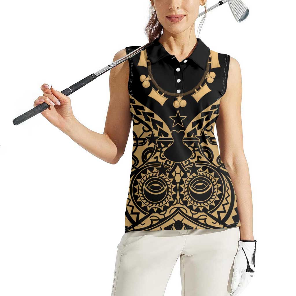 Austral Islands Women Sleeveless Polo Shirt Tuhaa Pae Penu Stars Necklace Gold - Polynesian Pride