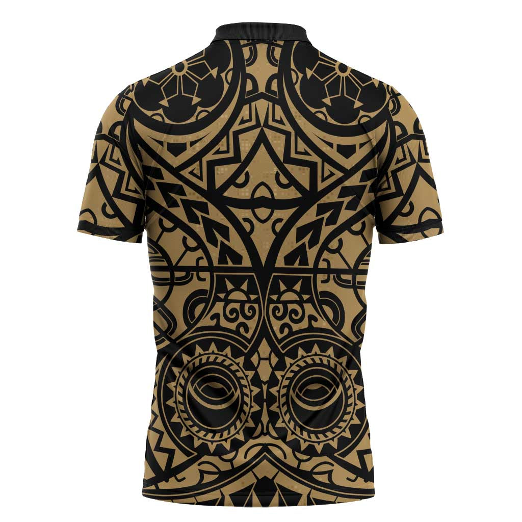 Austral Islands Zipper Polo Shirt Tuhaa Pae Penu Stars Necklace Gold - Polynesian Pride