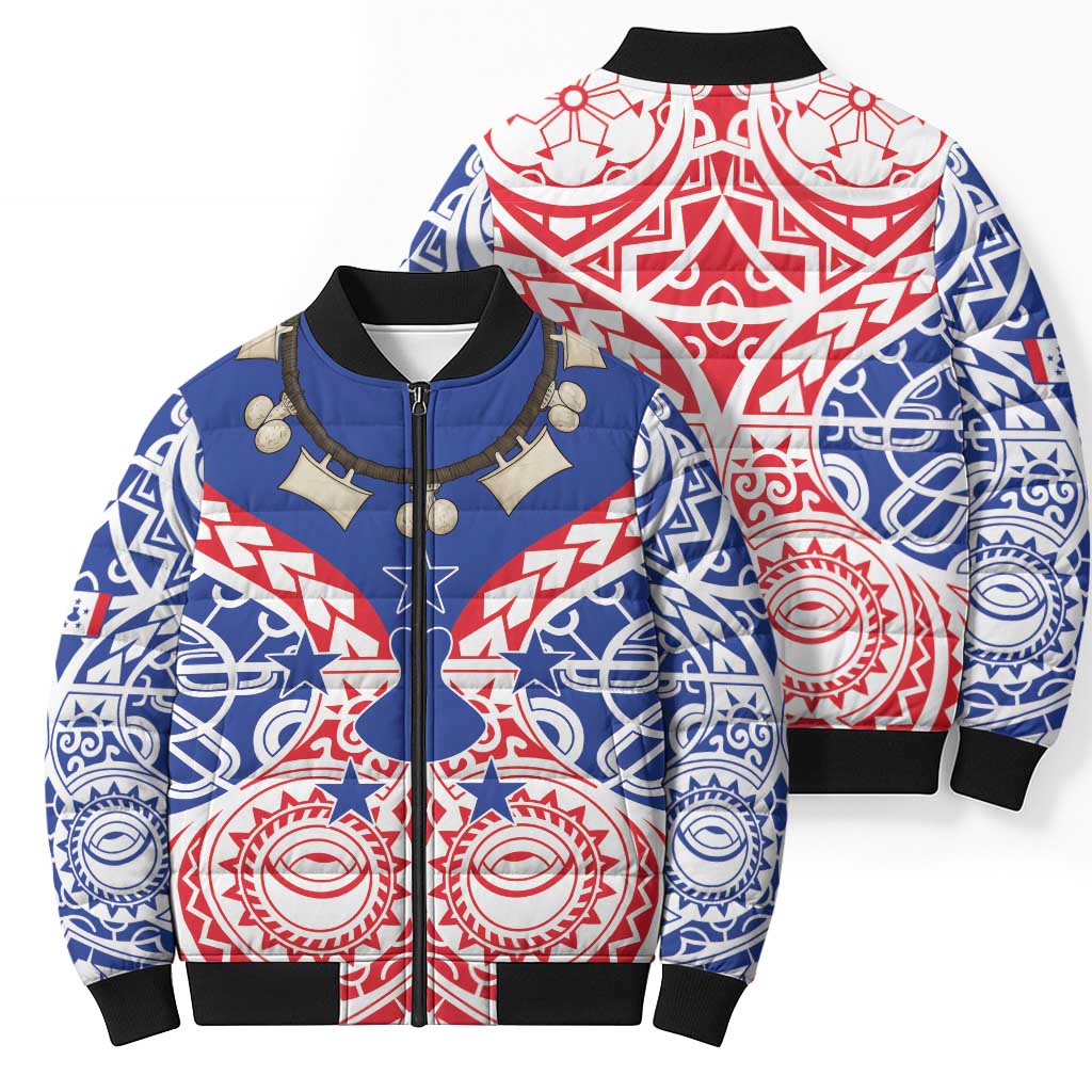 Austral Islands Bomber Puffer Jacket Tuhaa Pae Penu Stars Necklace Red LT14 - Polynesian Pride
