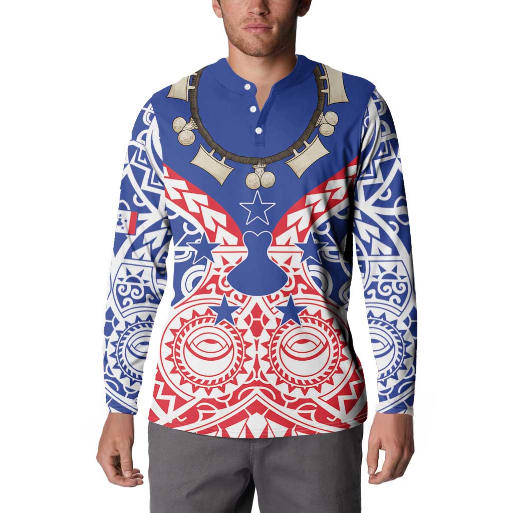 Austral Islands Button Sweatshirt Tuhaa Pae Penu Stars Necklace Red LT14 - Polynesian Pride