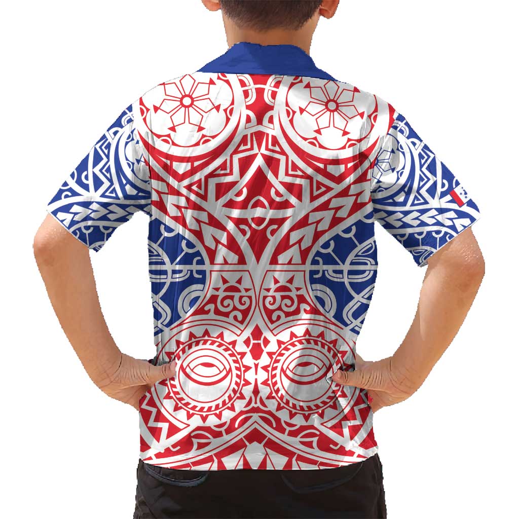 Austral Islands Family Matching Off Shoulder Maxi Dress and Hawaiian Shirt Tuhaa Pae Penu Stars Necklace Red - Polynesian Pride