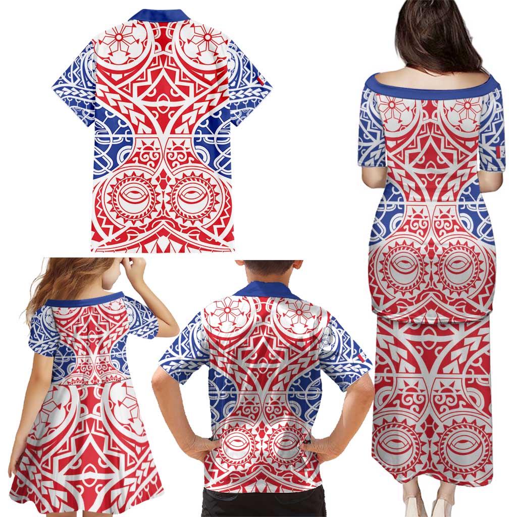 Austral Islands Family Matching Puletasi and Hawaiian Shirt Tuhaa Pae Penu Stars Necklace Red - Polynesian Pride