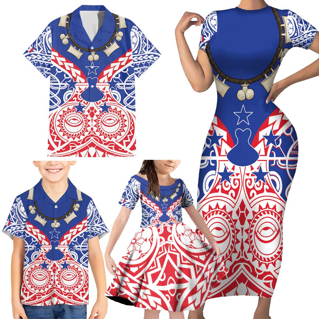 Austral Islands Family Matching Short Sleeve Bodycon Dress and Hawaiian Shirt Tuhaa Pae Penu Stars Necklace Red - Polynesian Pride