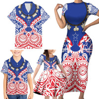 Austral Islands Family Matching Short Sleeve Bodycon Dress and Hawaiian Shirt Tuhaa Pae Penu Stars Necklace Red - Polynesian Pride
