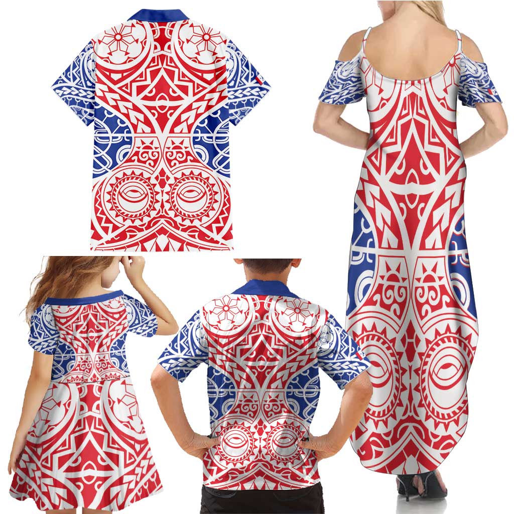 Austral Islands Family Matching Summer Maxi Dress and Hawaiian Shirt Tuhaa Pae Penu Stars Necklace Red - Polynesian Pride