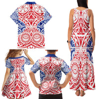 Austral Islands Family Matching Tank Maxi Dress and Hawaiian Shirt Tuhaa Pae Penu Stars Necklace Red - Polynesian Pride