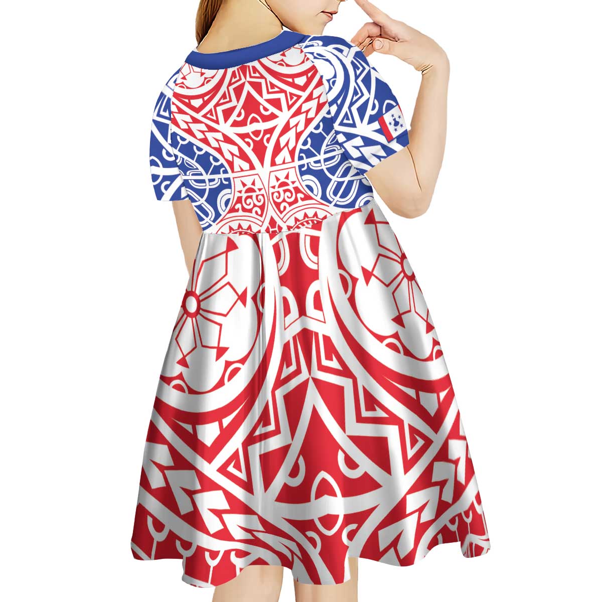 Austral Islands Kid Short Sleeve Dress Tuhaa Pae Penu Stars Necklace Red - Polynesian Pride