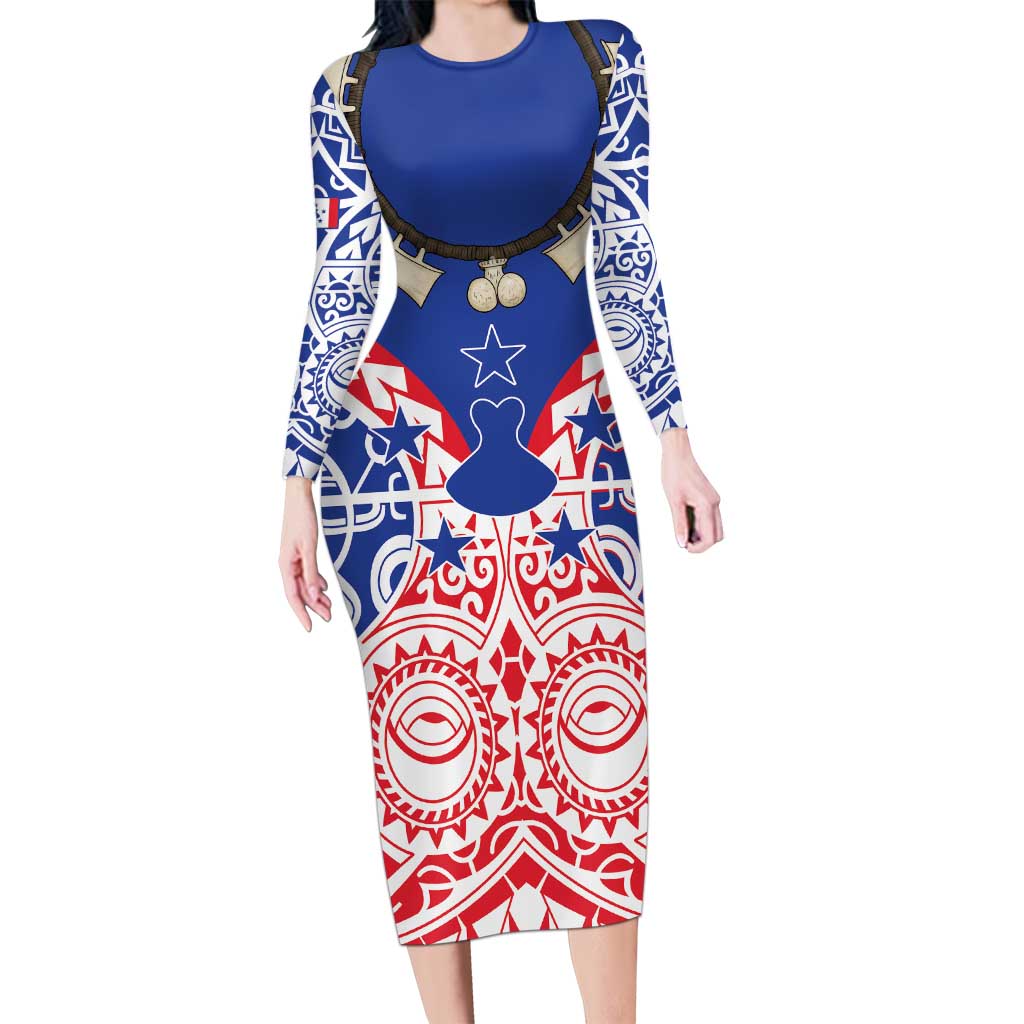 Austral Islands Long Sleeve Bodycon Dress Tuhaa Pae Penu Stars Necklace Red - Polynesian Pride