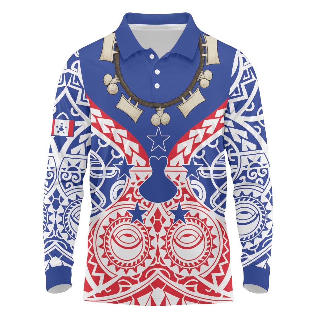 Austral Islands Long Sleeve Polo Shirt Tuhaa Pae Penu Stars Necklace Red LT14 Red - Polynesian Pride