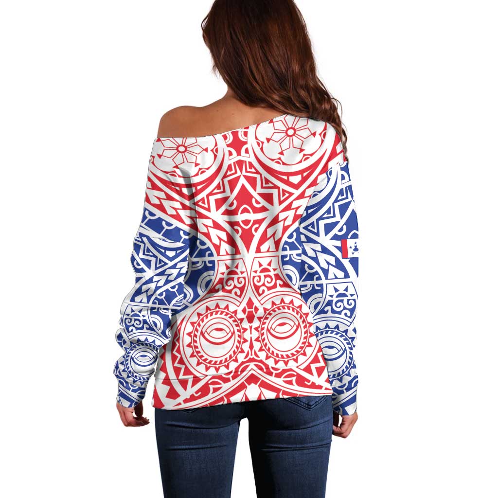 Austral Islands Off Shoulder Sweater Tuhaa Pae Penu Stars Necklace Red - Polynesian Pride