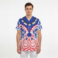Austral Islands Scrub Top Tuhaa Pae Penu Stars Necklace Red LT14 - Polynesian Pride