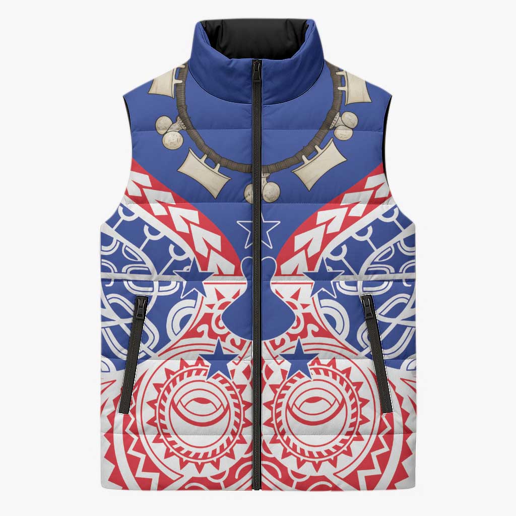 Austral Islands Sleeveless Puffer Jacket Tuhaa Pae Penu Stars Necklace Red - Polynesian Pride