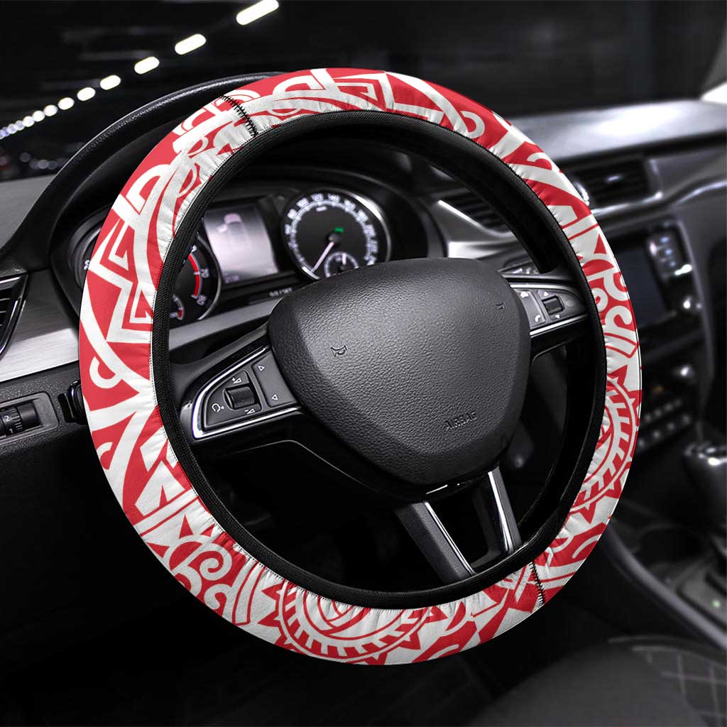 Austral Islands Steering Wheel Cover Tuhaa Pae Penu Stars Necklace Red LT14 Universal Fit Red - Polynesian Pride