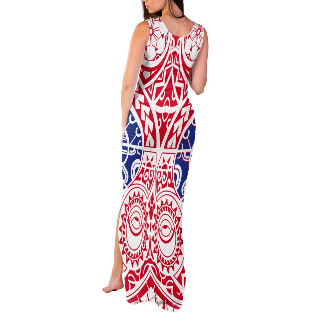 Austral Islands Tank Maxi Dress Tuhaa Pae Penu Stars Necklace Red - Polynesian Pride