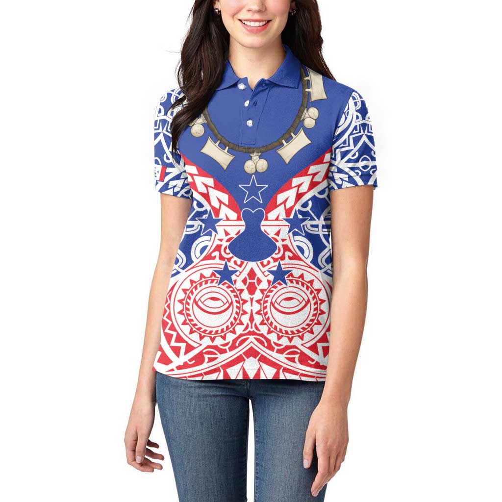 Austral Islands Women Polo Shirt Tuhaa Pae Penu Stars Necklace Red - Polynesian Pride