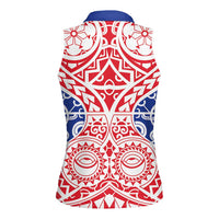 Austral Islands Women Sleeveless Polo Shirt Tuhaa Pae Penu Stars Necklace Red LT14 - Polynesian Pride