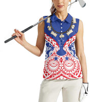 Austral Islands Women Sleeveless Polo Shirt Tuhaa Pae Penu Stars Necklace Red LT14 - Polynesian Pride