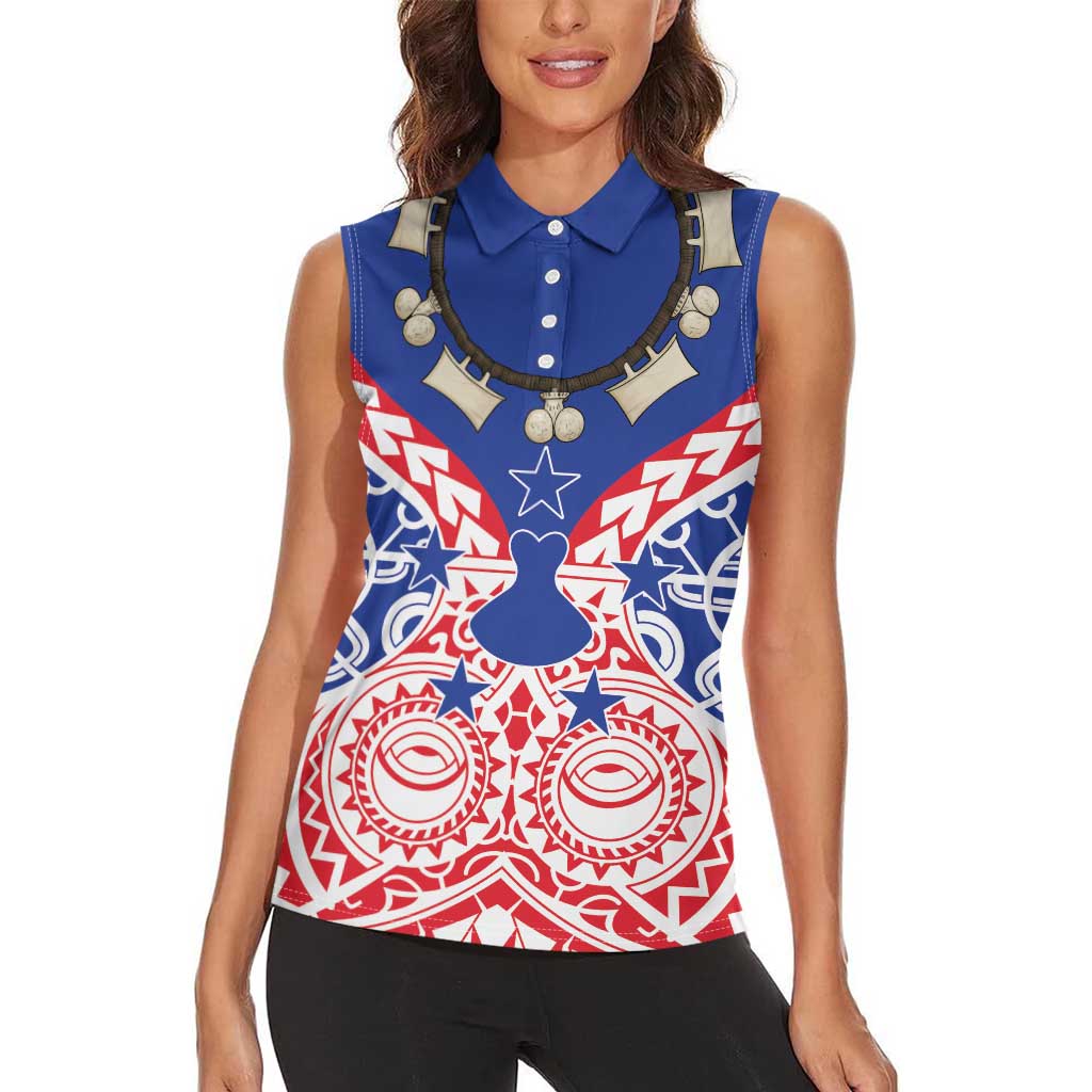 Austral Islands Women Sleeveless Polo Shirt Tuhaa Pae Penu Stars Necklace Red LT14 - Polynesian Pride