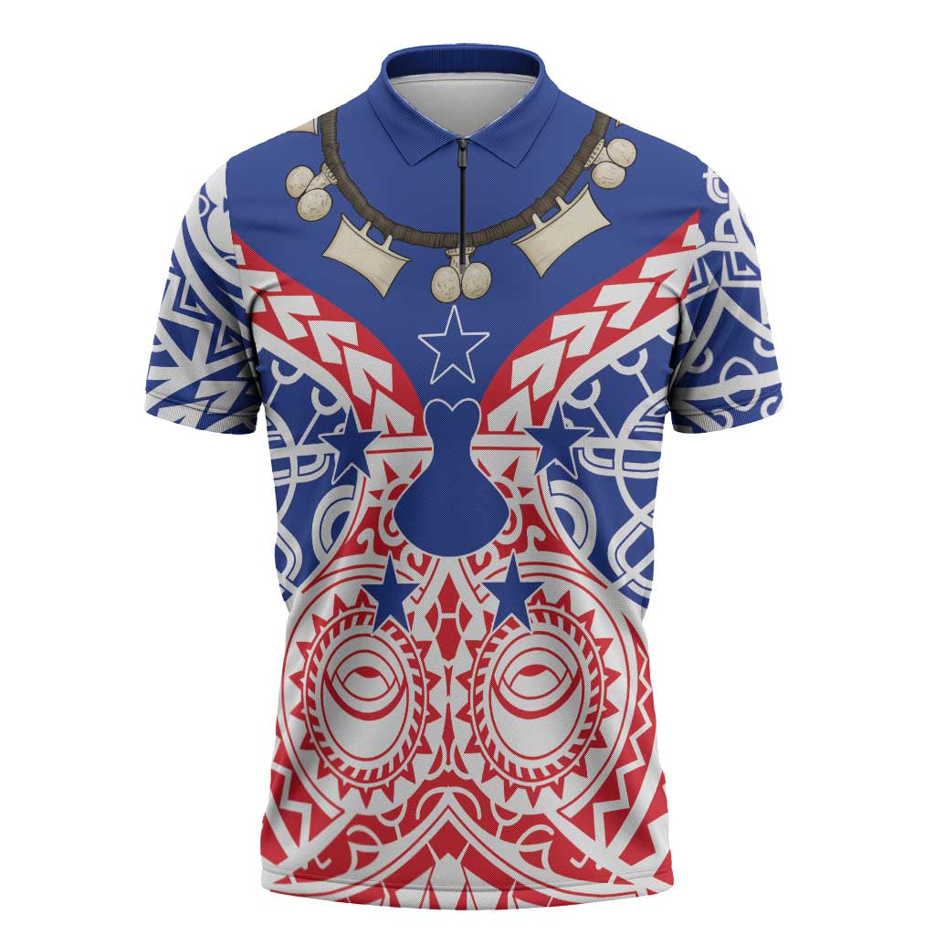 Austral Islands Zipper Polo Shirt Tuhaa Pae Penu Stars Necklace Red - Polynesian Pride