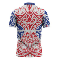 Austral Islands Zipper Polo Shirt Tuhaa Pae Penu Stars Necklace Red - Polynesian Pride