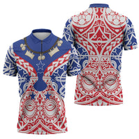 Austral Islands Zipper Polo Shirt Tuhaa Pae Penu Stars Necklace Red - Polynesian Pride