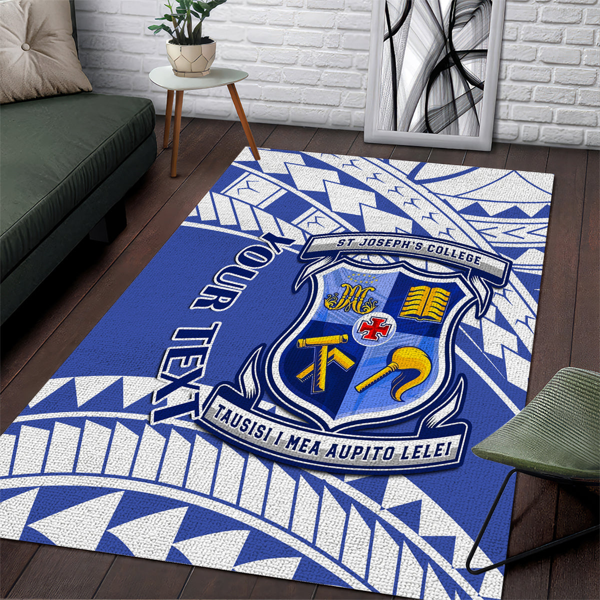 Personalised Samoa St Josephs College Area Rug Marist Brothers Samoan Pattern LT14 Blue - Polynesian Pride