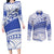 Personalised Samoa St Josephs College Couples Matching Long Sleeve Bodycon Dress and Long Sleeve Button Shirt Marist Brothers Samoan Pattern LT14 Blue - Polynesian Pride