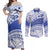 Personalised Samoa St Josephs College Couples Matching Off Shoulder Maxi Dress and Long Sleeve Button Shirt Marist Brothers Samoan Pattern LT14 Blue - Polynesian Pride