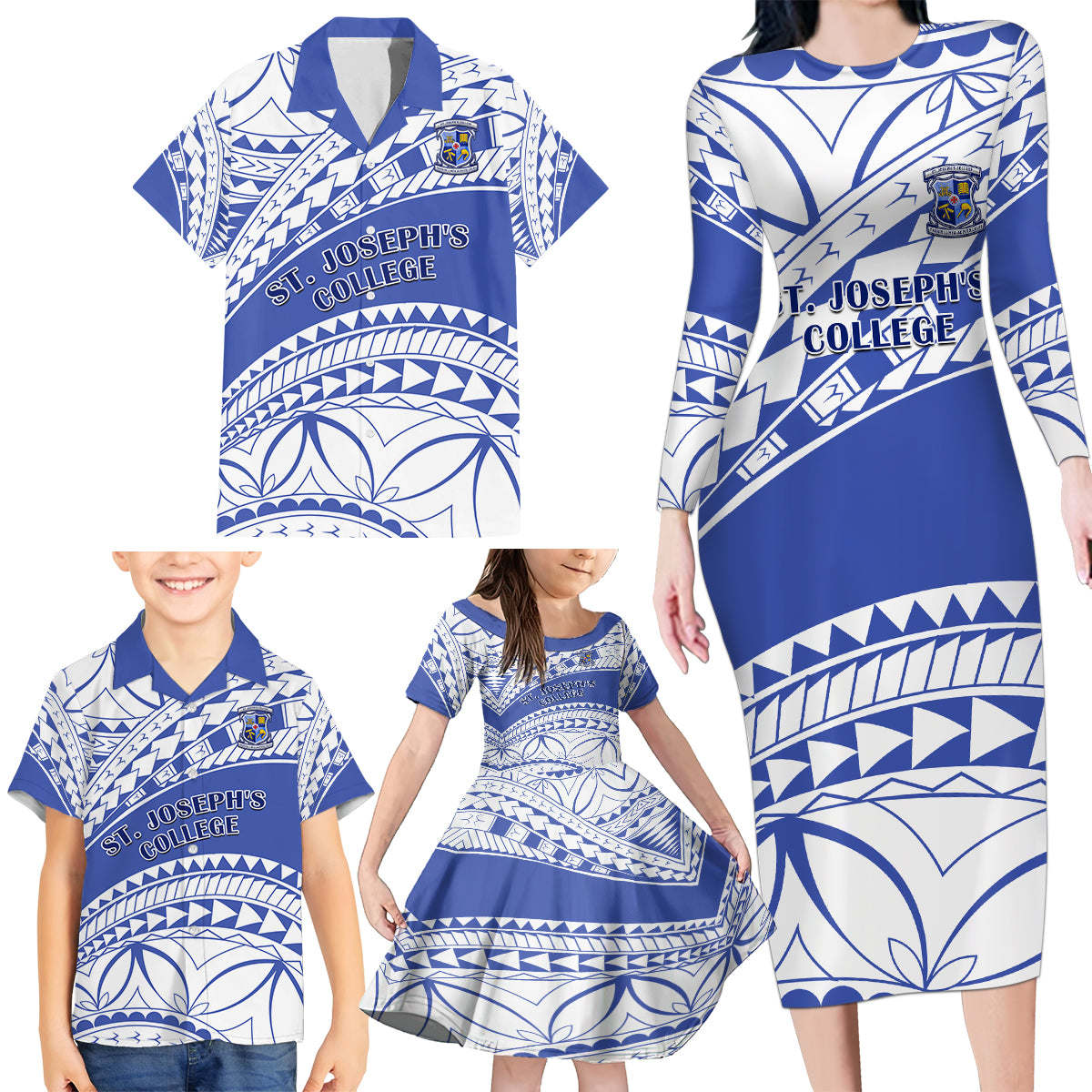 Personalised Samoa St Josephs College Family Matching Long Sleeve Bodycon Dress and Hawaiian Shirt Marist Brothers Samoan Pattern LT14 - Polynesian Pride