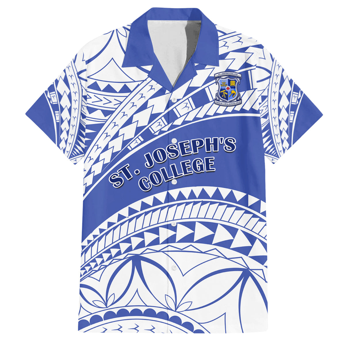 Personalised Samoa St Josephs College Family Matching Long Sleeve Bodycon Dress and Hawaiian Shirt Marist Brothers Samoan Pattern LT14 Dad's Shirt - Short Sleeve Blue - Polynesian Pride