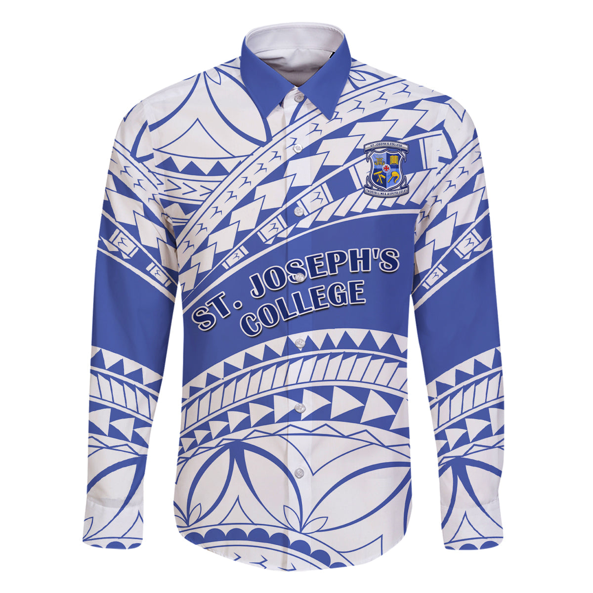 Personalised Samoa St Josephs College Family Matching Long Sleeve Bodycon Dress and Hawaiian Shirt Marist Brothers Samoan Pattern LT14 Dad's Shirt - Long Sleeve Blue - Polynesian Pride