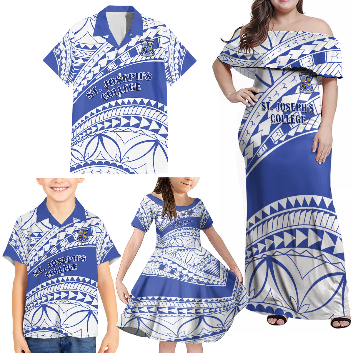 Personalised Samoa St Josephs College Family Matching Off Shoulder Maxi Dress and Hawaiian Shirt Marist Brothers Samoan Pattern LT14 - Polynesian Pride