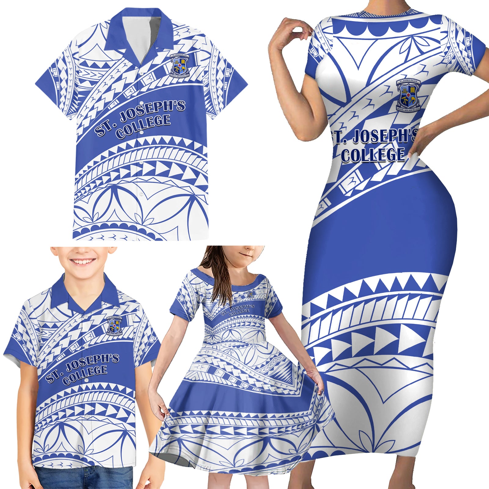 Personalised Samoa St Josephs College Family Matching Short Sleeve Bodycon Dress and Hawaiian Shirt Marist Brothers Samoan Pattern LT14 - Polynesian Pride