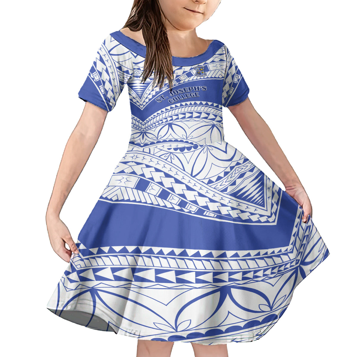 Personalised Samoa St Josephs College Kid Short Sleeve Dress Marist Brothers Samoan Pattern LT14 KID Blue - Polynesian Pride