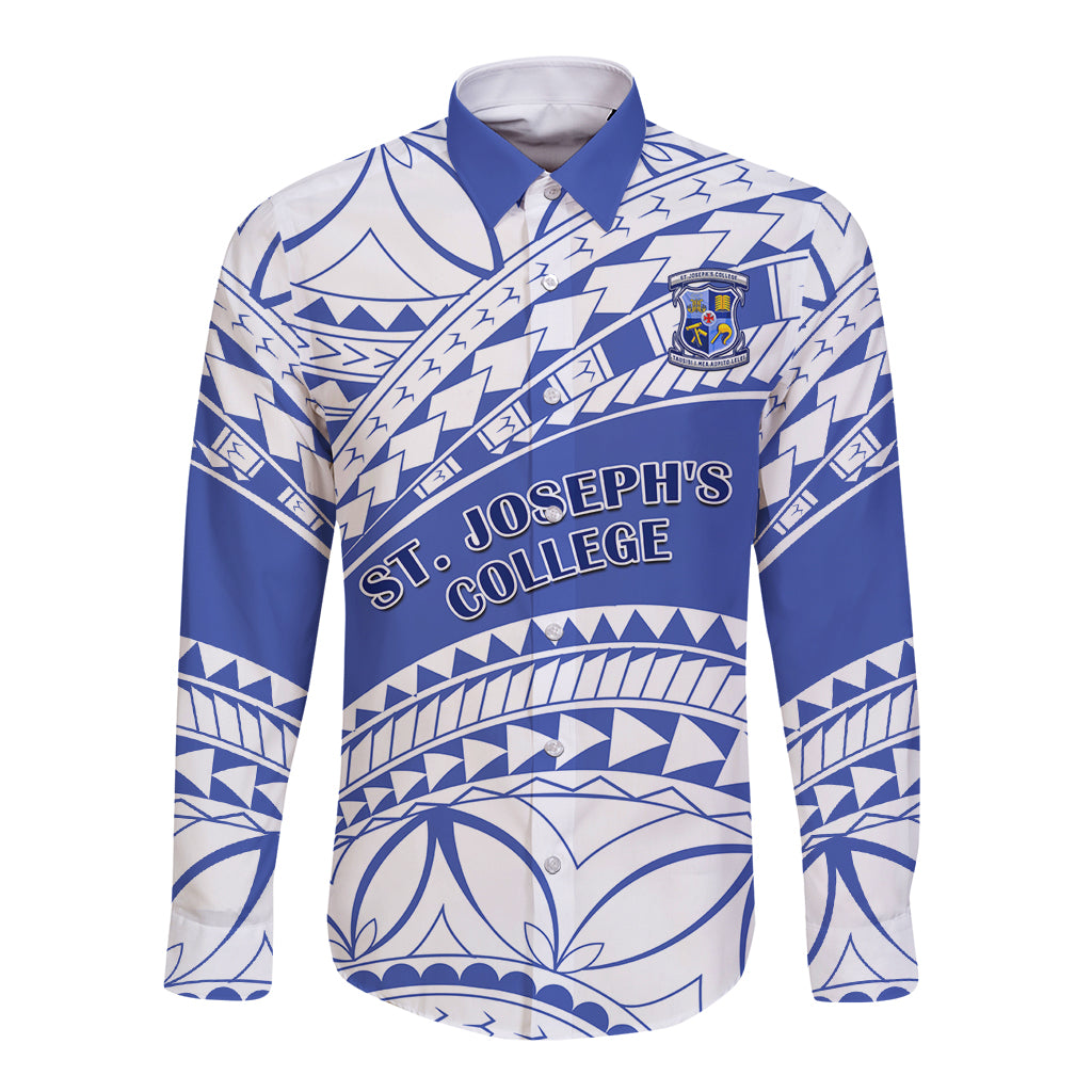 Personalised Samoa St Josephs College Long Sleeve Button Shirt Marist Brothers Samoan Pattern LT14 Unisex Blue - Polynesian Pride