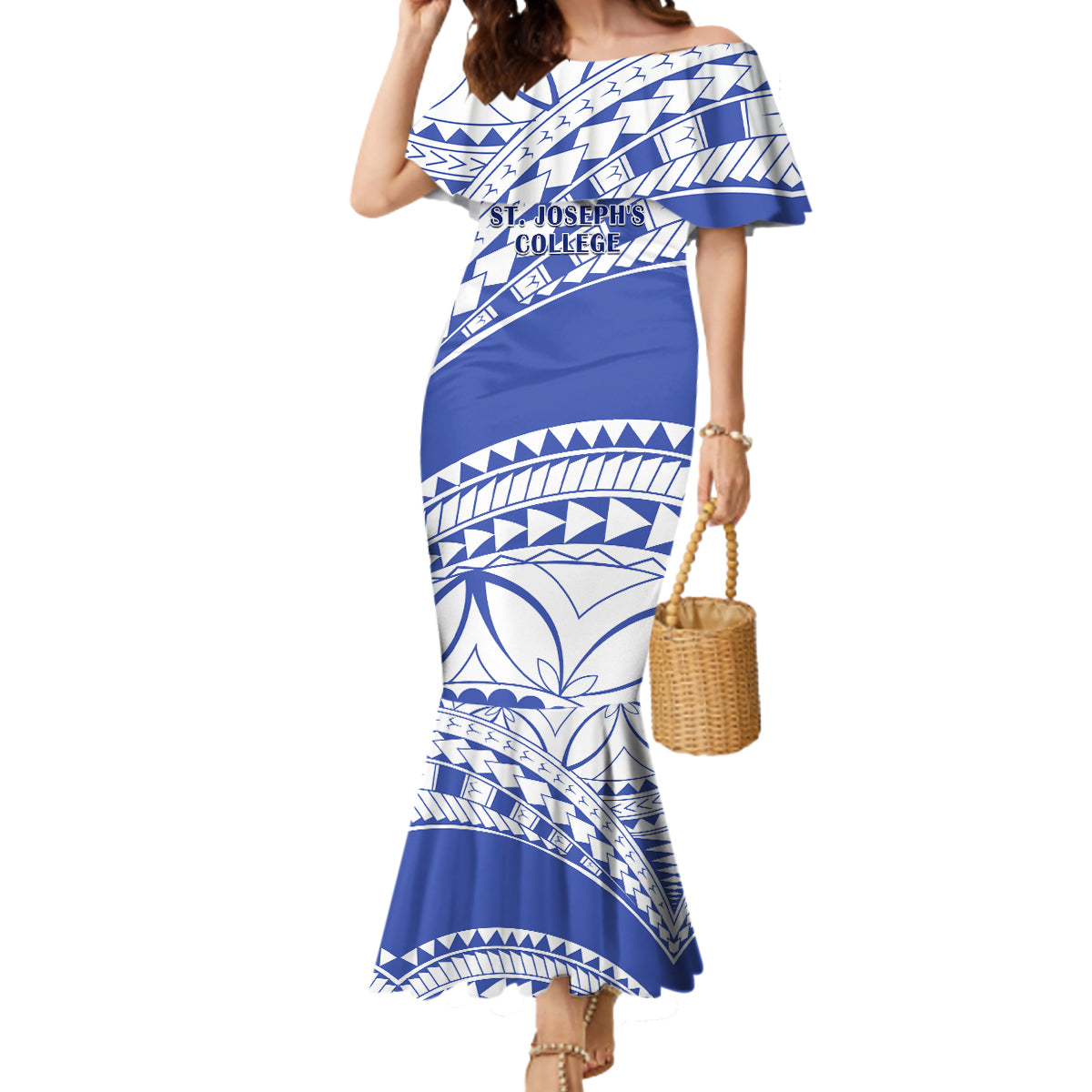 Personalised Samoa St Josephs College Mermaid Dress Marist Brothers Samoan Pattern LT14 Women Blue - Polynesian Pride