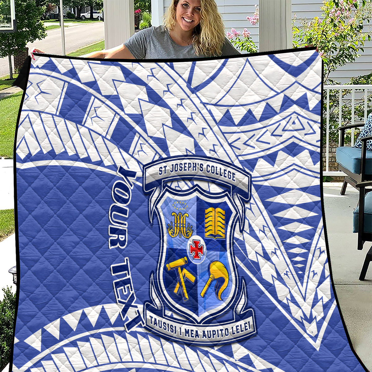 Personalised Samoa St Josephs College Quilt Marist Brothers Samoan Pattern LT14 Blue - Polynesian Pride
