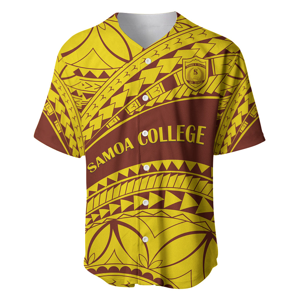 Personalised Samoa College Baseball Jersey Samoan Pattern LT14 Gold - Polynesian Pride