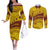 Personalised Samoa College Couples Matching Off The Shoulder Long Sleeve Dress and Long Sleeve Button Shirt Samoan Pattern LT14 Gold - Polynesian Pride