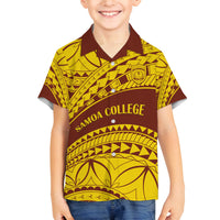 Personalised Samoa College Family Matching Long Sleeve Bodycon Dress and Hawaiian Shirt Samoan Pattern LT14 Son's Shirt Gold - Polynesian Pride